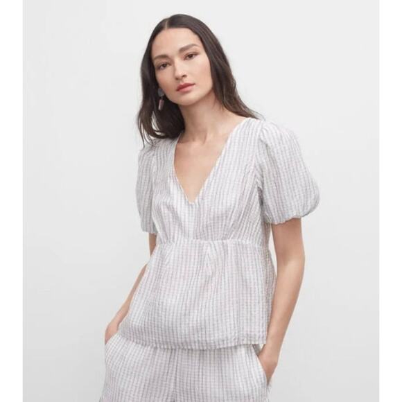 club monaco Grid Double V Tie Back Top small blouse - Picture 1 of 7